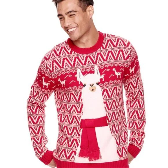 33 Degrees Unisex Red and White Llama Holiday Ugly Christmas Sweater - Picture 2 of 10
